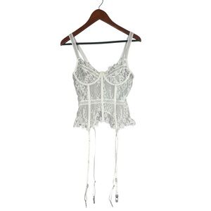 White Lace Bustier Sheer w/Garter Straps Avidlove Small Sexy Romantic Feminine